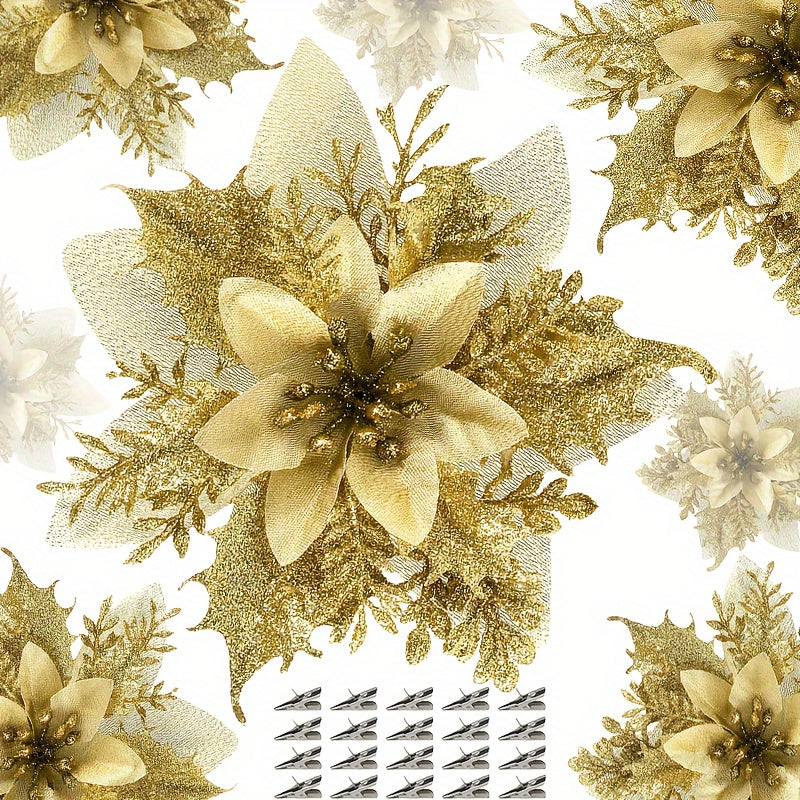 20 new golden dust flowers rattan garland decorations for Christmas windows.