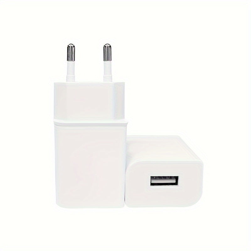 5W USB wall charger with EU plug for charging various devices such as iPhone, headphones, mobile phones, Samsung, Kindle, drones, TV sound bar, earbuds, MP3, and MP4.