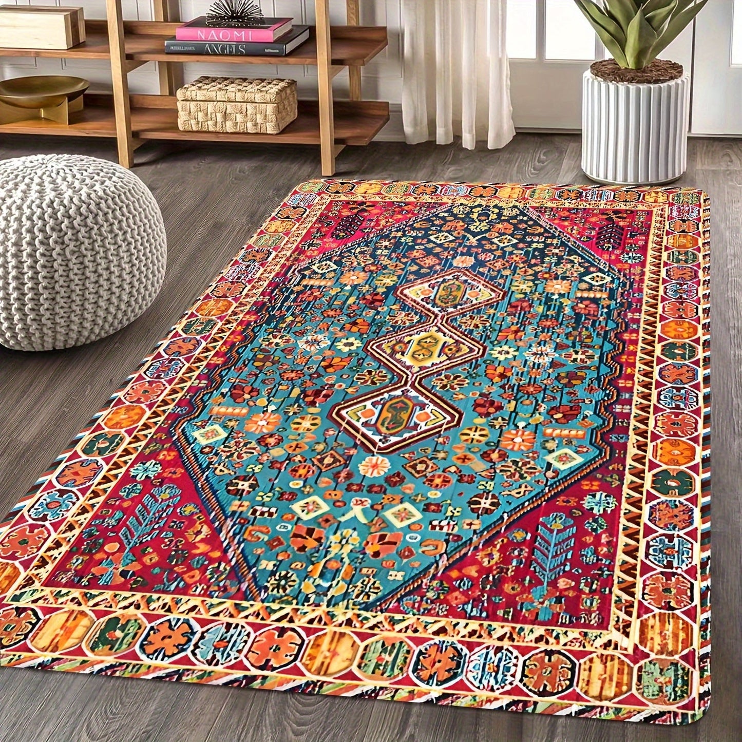 Persian-inspired area rug with Bohemian chic design - Easy to clean, durable, perfect for living room and bedroom styling