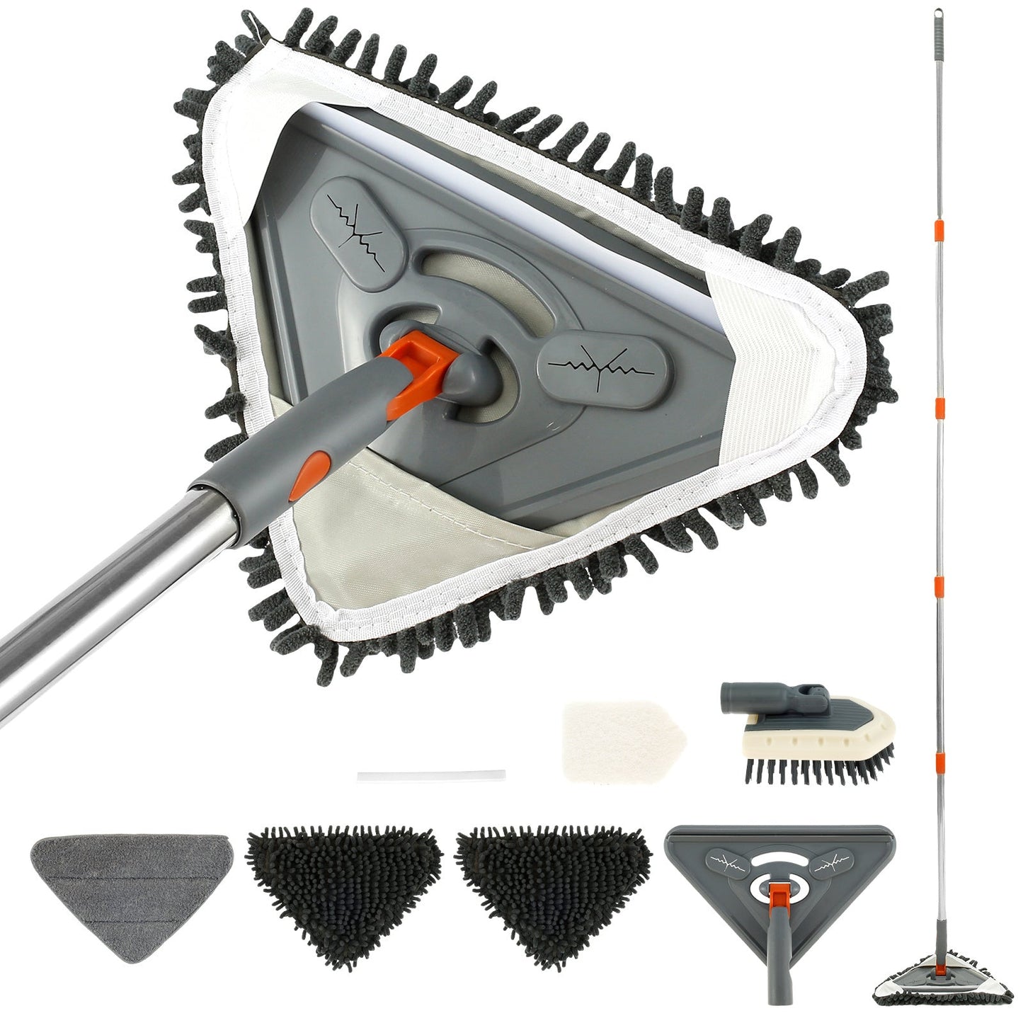 Get the 1pc BUSIZH Wall Cleaner Mop with an extendable 215.9cm handle, a triangle-shaped head, 360° rotation, and adjustable ceiling & wall cleaning capabilities. This tool comes with a baseboard mop, 2 fiber cloth pads, 1 chenille pad, and scraper for