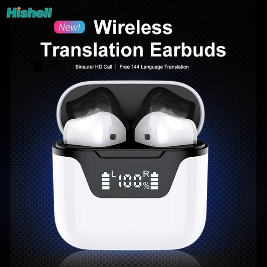 Language Translator Earbuds: Real-time 2-way translation in 144 languages, portable headset with music and calling app for iOS & Android.