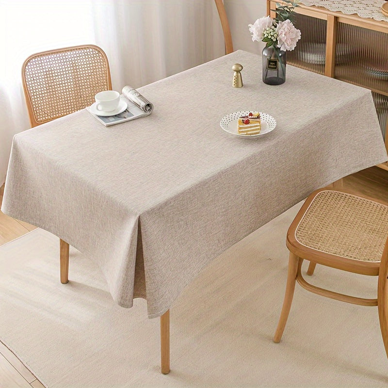 Beige Polyester Tablecloth, Rectangle, Machine Made, 100% Polyester, for Dining, Picnic, Party, Wedding, Birthday, Buffet, Home Decor.