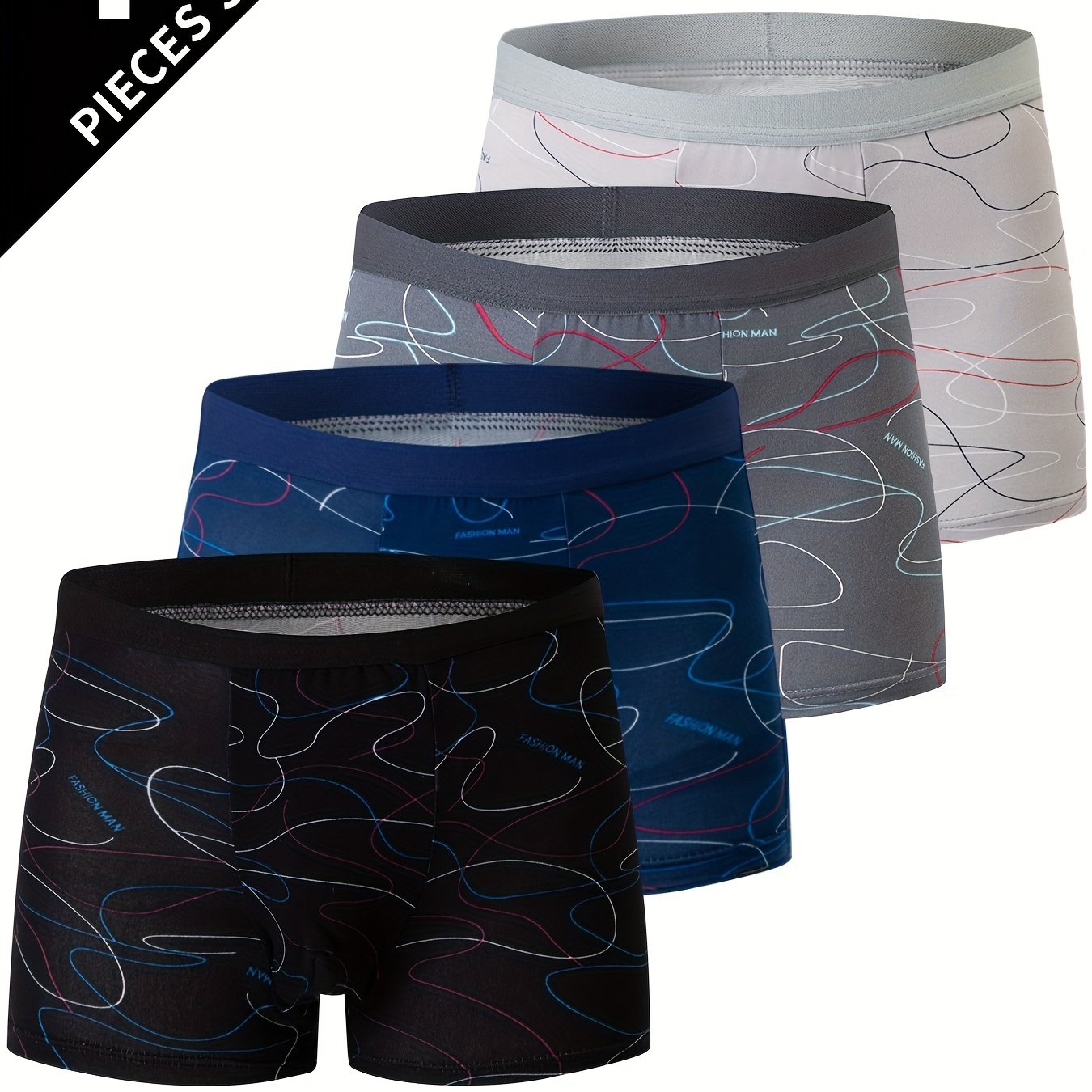 Men's polyester underwear with geometric pattern, slight stretch, knit fabric, 115g/m².