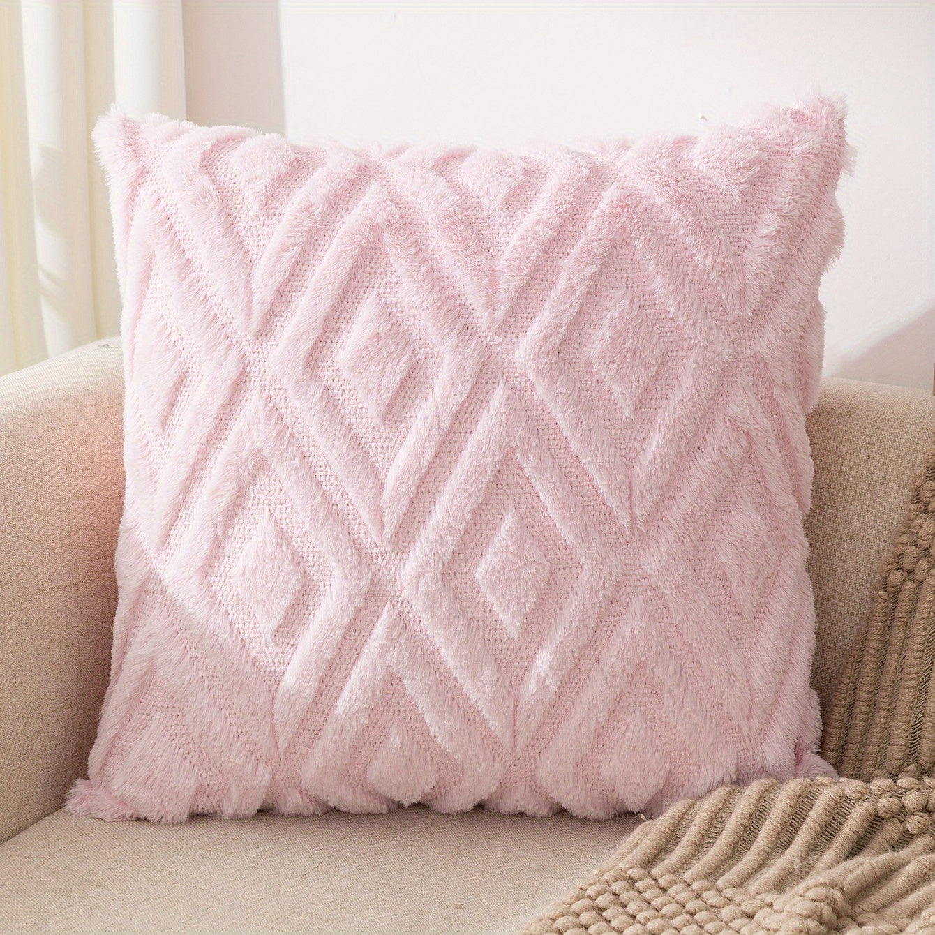 Plush quilted embroidered throw pillow covers for various room and car decor.