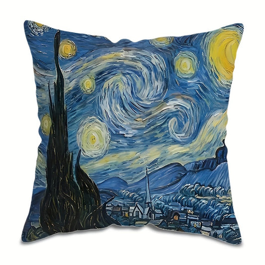 Van Gogh Starry Night Pillowcase: Soft & Cozy, Double-Sided Design - 44.96x44.96 cm, Ideal for Home Decor and Events. (Insert Not Included)