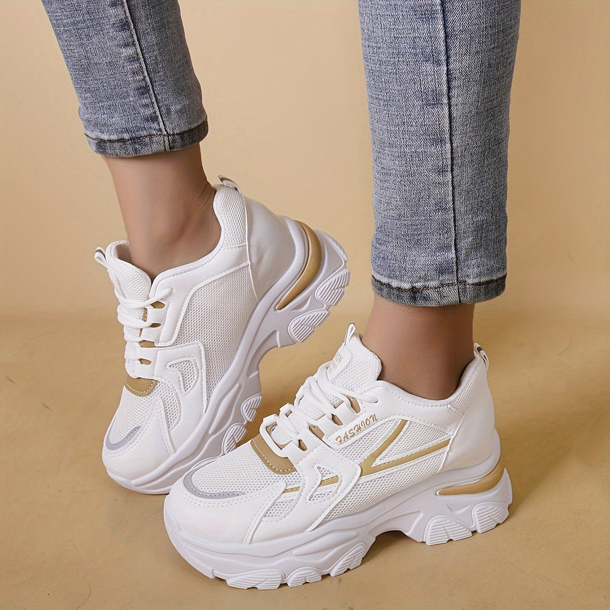 Color-block thick bottom chunky sneakers for women, perfect for casual outdoor running.