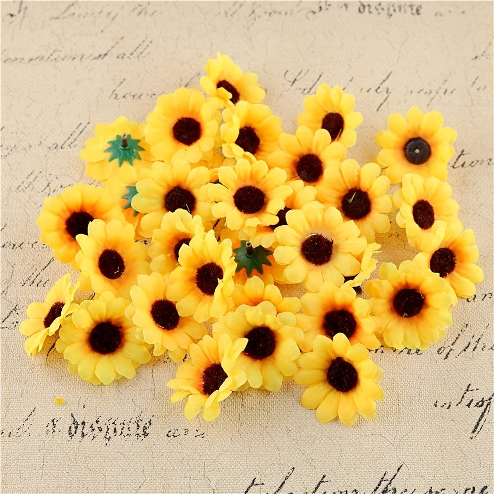 Artificial yellow sunflower heads for DIY wedding decor and gifts.