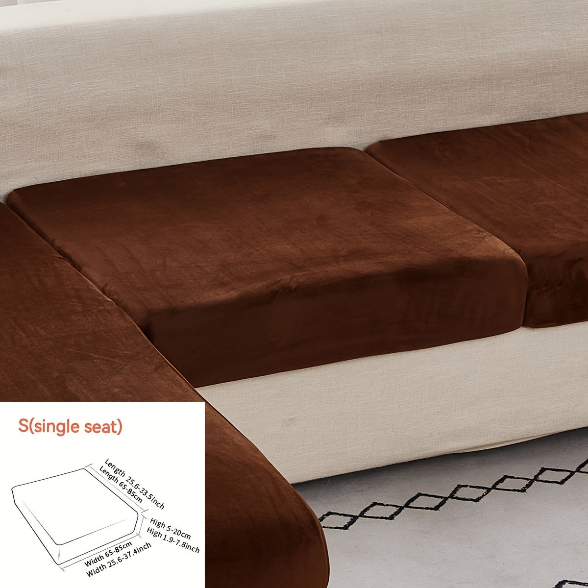 Golden Velvet Sofa Cover provides winter warmth and dustproof furniture protection. Easy to clean with elastic fabric, it offers full coverage and universal anti-slip design. Also serves as an anti-cat scratch back cover, cloth cushion cover suitable for