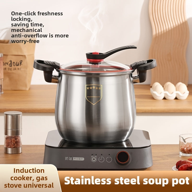 Multipurpose Stainless Steel Cooker - Food-Grade 304 Material, Non-Stick Soup Pot with Airtight Lid for Fast Boiling & Steaming, Spacious Size, Suitable for Induction Cooktops, Perfect for Home Cooking, Ideal for Braising