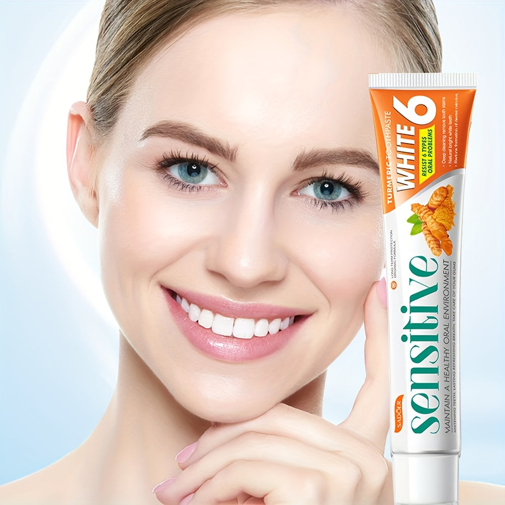 1pc 100g Turmeric toothpaste for whitening & brightening, deep cleaning, fresh breath, oral care with natural ingredients