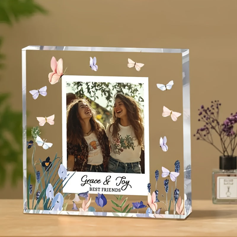 Customize your memories with a 1pc Acrylic Photo Block Frame measuring 10.01cm. This personalized Best Friends Picture Frame is a unique Friendship Keepsake, perfect for Soul Sisters, Cousins, and Aunts. It makes an ideal gift for New Year or Christmas.