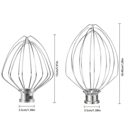 The Egg Beater with Six Claws is designed for use with Kitchen Aid 4.5-5QT Tilt-Head and 5QT Lift Bowl Stand Mixers, serving as a suitable replacement part for KA Mixers.