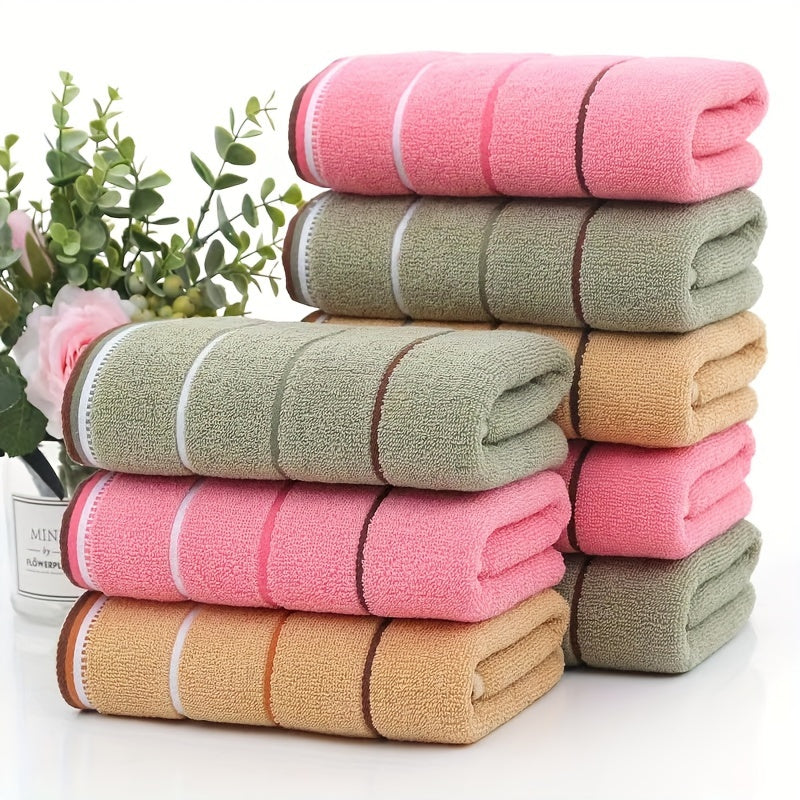 High-quality 8-piece towel set made of 100% polyester knit fabric. Quick-dry and absorbent with a 400 GSM weight. Soft and comfortable for daily use on hands and face.