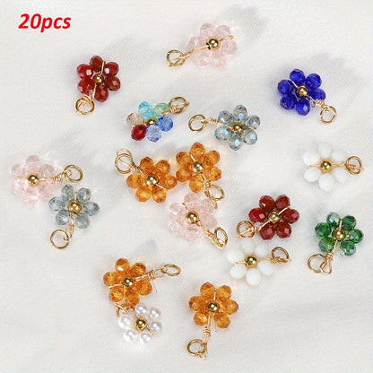 Set of 20 Vibrant Rhinestones and Artificial Pearl Flower Pendants Made of Stainless Steel for Crafting Handmade Necklaces and Bracelets