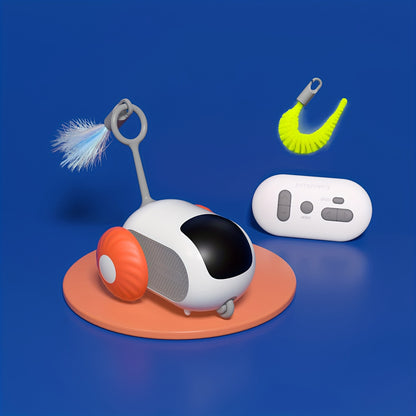 Teasing cat toy electric car with remote control and autopilot mode, includes teasing cat stick, pet supplies.