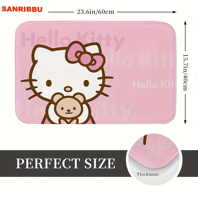 Hello Kitty Cartoon Door Mat by Sanrio - 60x40cm, Non-Slip, Machine Washable Polyester Rug for Living Room, Bedroom, Bathroom. Great for Party Decor and as a Gift!