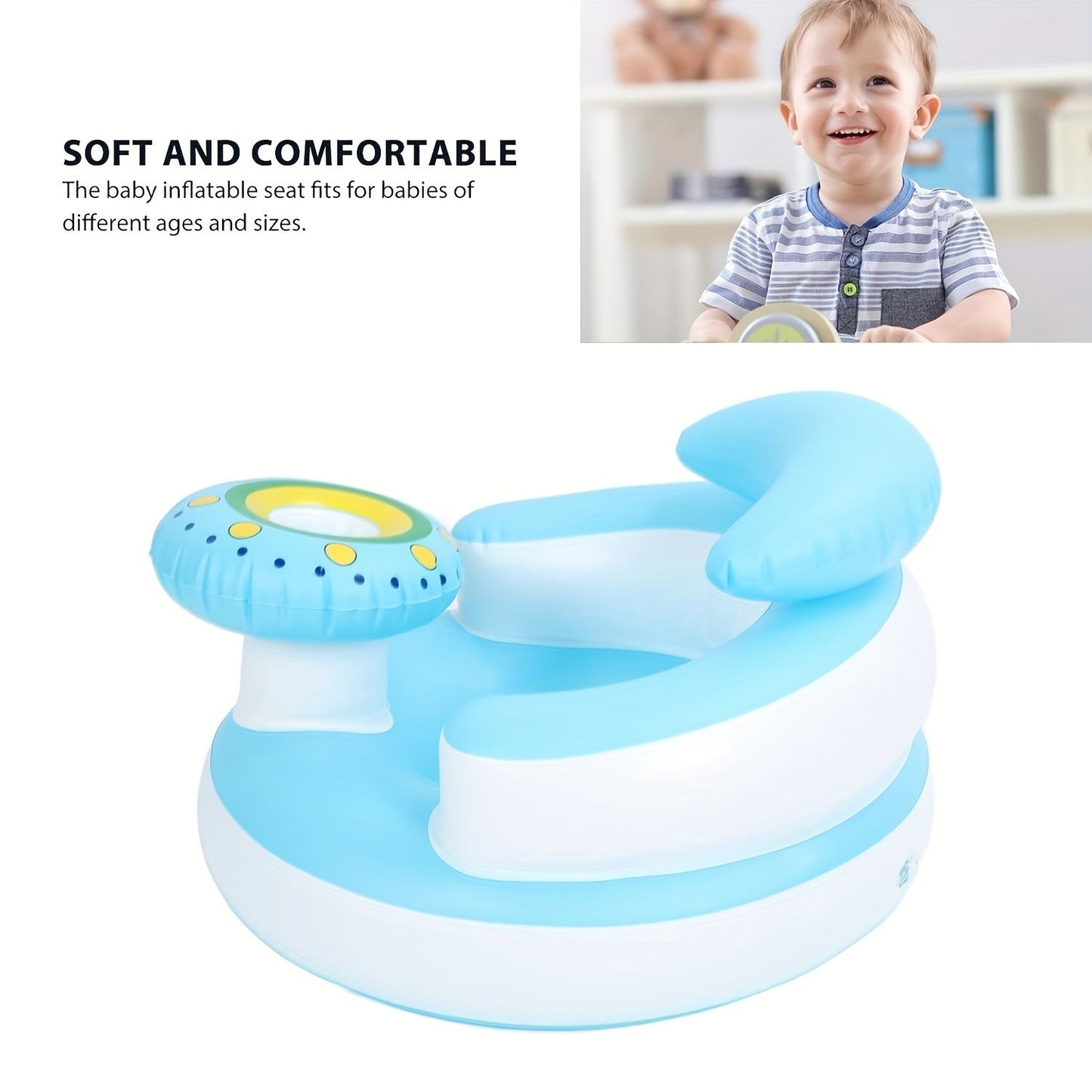 Inflatable Baby Chair by SUNGDOGIN with Integrated Air Pump, Made of PVC Material, Provides Comfortable Support for Toddlers 3 Months and Older, Ideal for Sitting and Playing During the Summer Months.