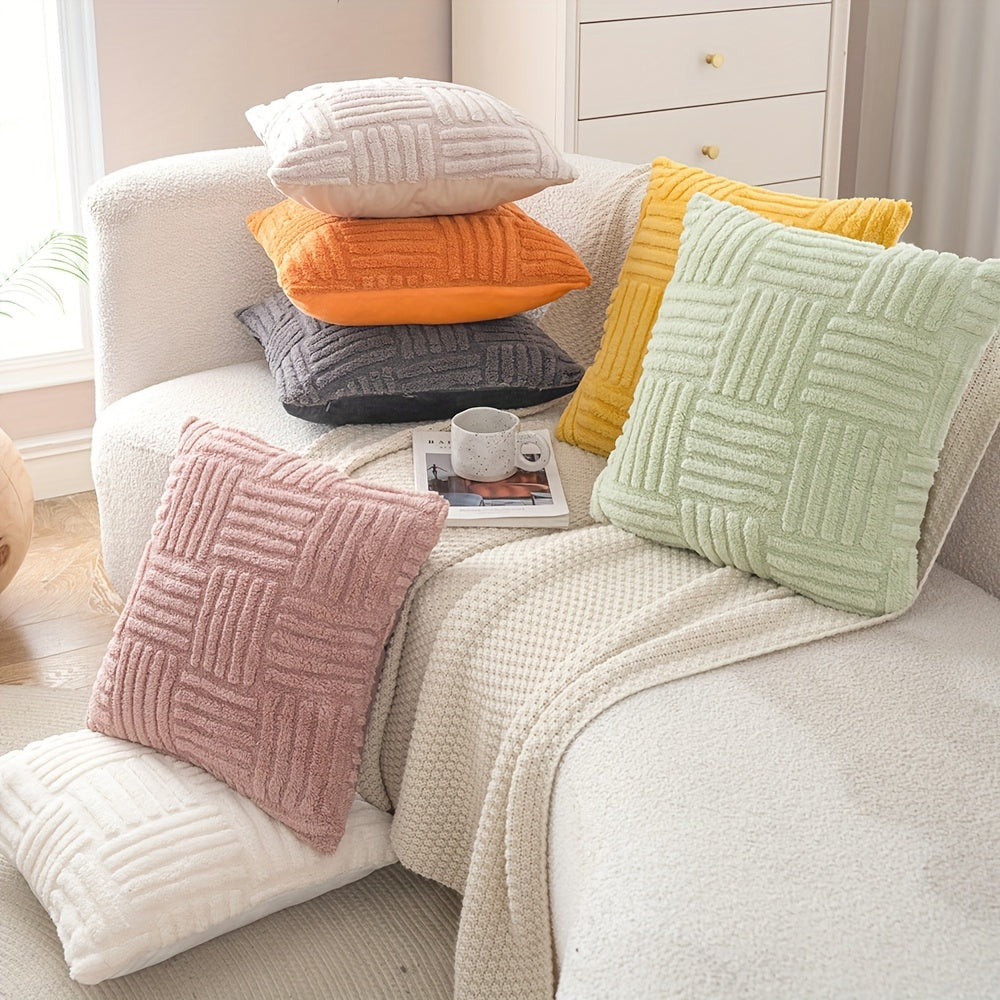 Boho style pillow cover for home decoration, in plush stripe design, available in two sizes; suitable for sofa, couch, or bed; cozy modern addition to any room, pillow insert not included.