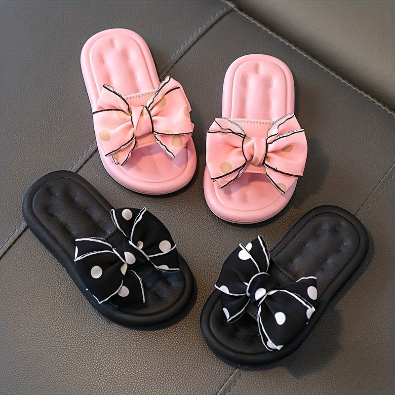 Stylish bowknot slippers for girls that are non-slip and lightweight, suitable for indoor, outdoor, pool, and beach use in all seasons.