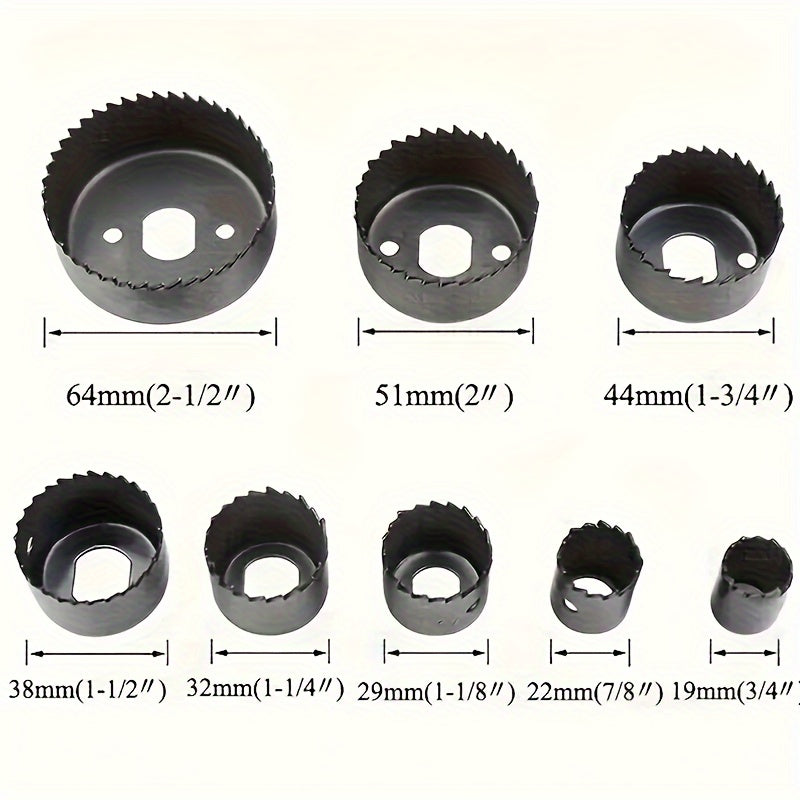 Set of 6/11 hole saws with mandrel, steel round shank, for wood, plastic, PVC, drywall - mixed set.