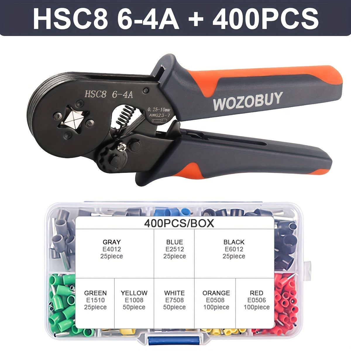 Crimping Tool Kit with HSC8 6-4A/6-6A Crimper Pliers and various wire connectors and terminals.