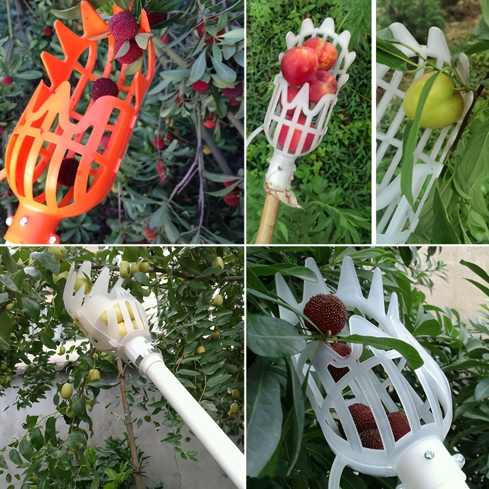 Fruit picker basket for harvesting various fruits such as mango, pear, peach, kiwi, lemon, cherry, and blueberries.