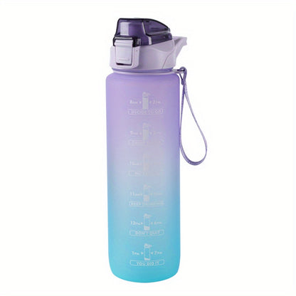 Rainbow 32 Oz/1 Liter Water Bottle with Time Marker, Portable Rope, and Straight Drinking Design. A Motivational Gift.