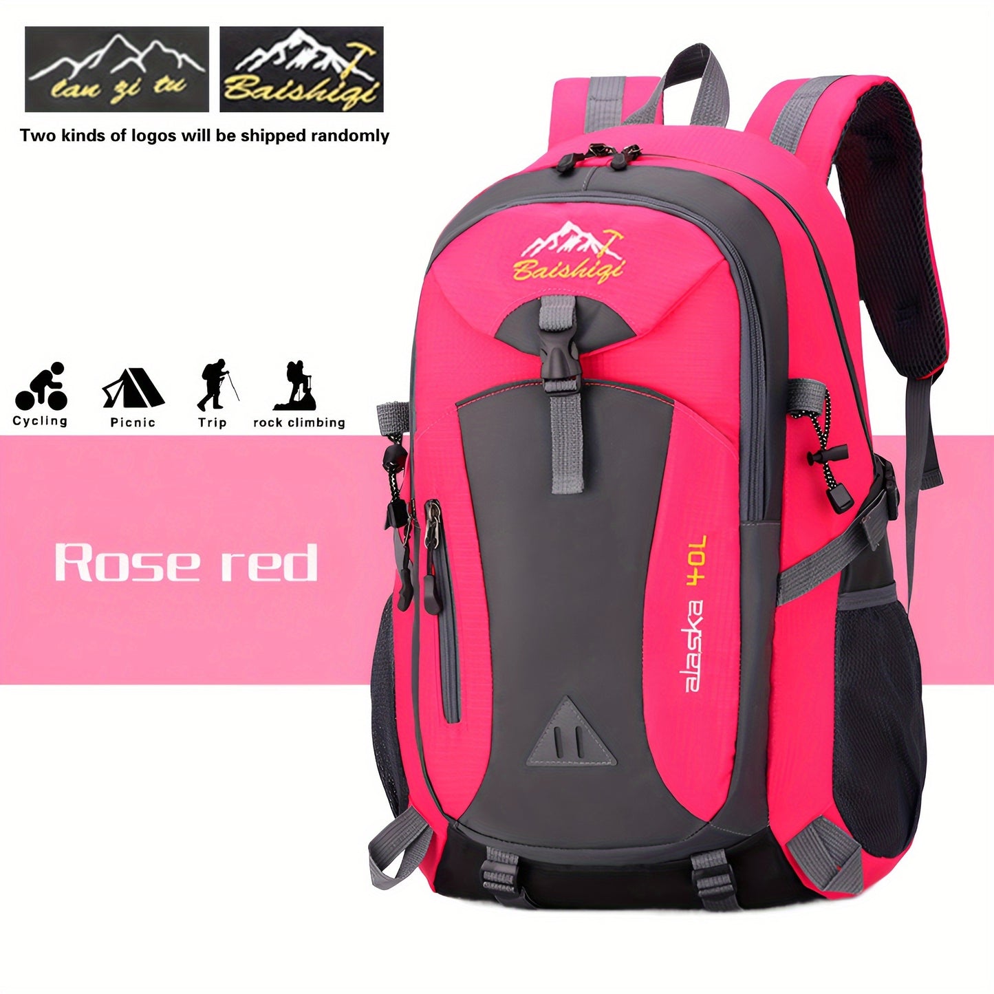 Sturdy polyester daypack for outdoor hiking with adjustable straps, water-resistant, lightweight, and stain-resistant. Suitable for travel, fitness, and leisure activities. Hand wash