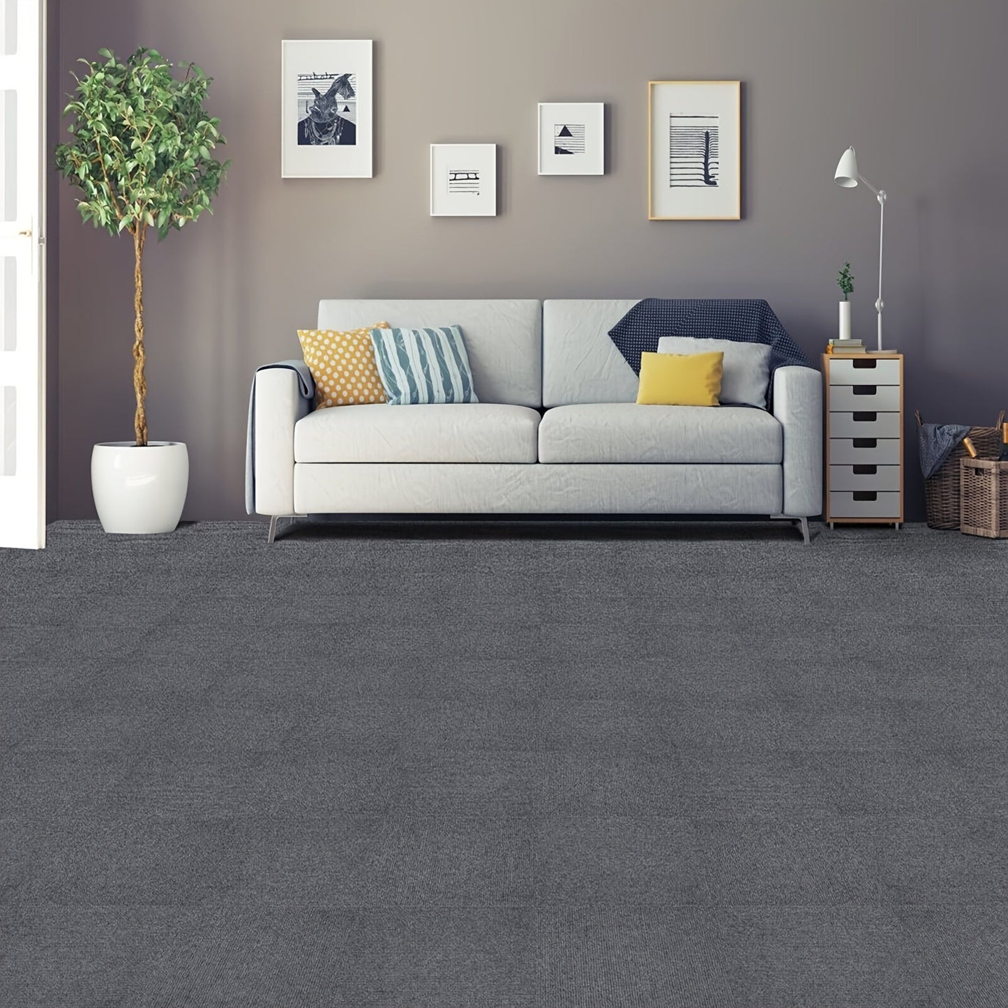 Pack of 10 Self-Adhesive Carpet Tiles for Easy Installation - Non-Slip and Durable, Ideal for Living Room, Bedroom, and Office Use. Leaves No Residue and Recommended for Dry Cleaning Only.