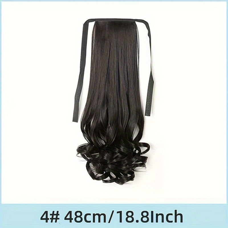 Stylish brown ponytail wig with ribbon tie made of high-temperature synthetic hair, perfect for all women.