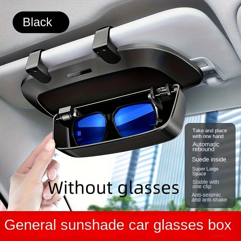 Multi-functional car glasses case for holding sunglasses and other items.