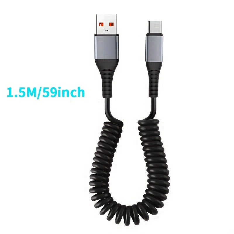 1pc SOZH 120W Super Fast Charging USB to Type-C Cable with Spring Retractable Design, PVC Material, Supports Data Transfer, Compatible with Huawei, Samsung, Apple, OPPO, VIVO - No Battery