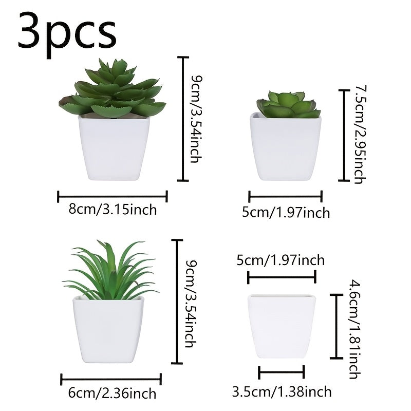 3 artificial evergreen succulent plant bonsai for home decoration, suitable for various settings.