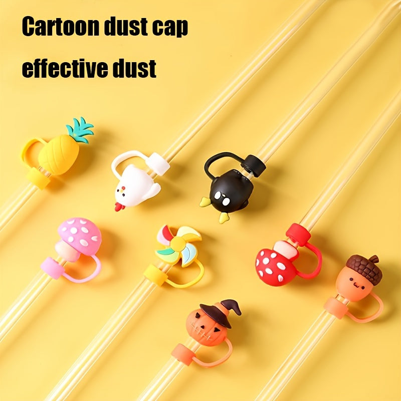 1 piece of a new cartoon straw cap made of food-grade silicone material. This creative straw cover is suitable for 10mm/0.4inch straws and is reusable. It is safe and dustproof, making it perfect for parties as a gift or decoration on party cups.