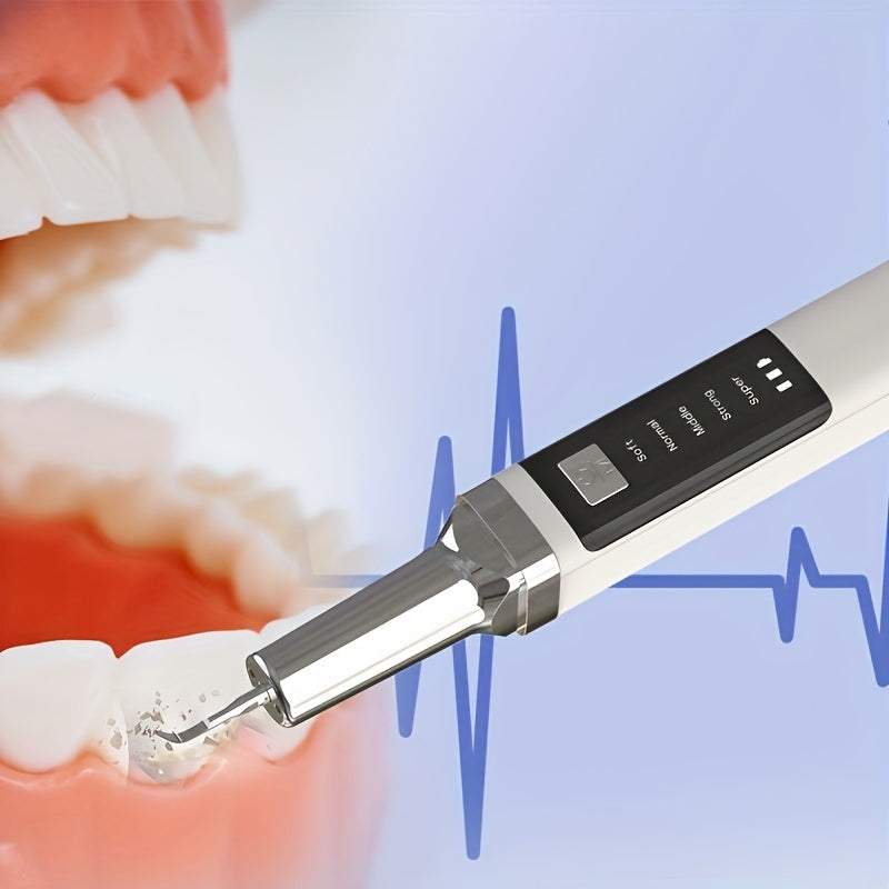 1 Портативный Удалитель Зубного Налета с Подсветкой, Перезаряжаемый Набор, 2 Заменяемые Насадки, 5 Уровней Скорости, Мгновенно Удаляет Налет и Грязь.