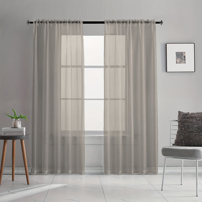 Set of 2 Sheer Curtain Panels, Rod Pocket Voile Sheer Drapes for Living Room/Bedroom - 2 Pieces