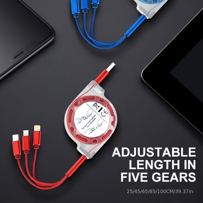 3-in-1 mobile charging cable compatible with iPhone, TYPE-C, and Micro b devices