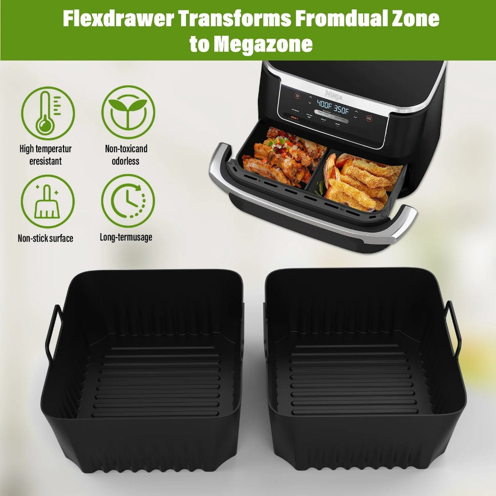 Silicone Tray Set for Ninja AF500 Air Fryer, Includes 5.2L & 10.4L Non-Stick Baking Baskets and Reusable Food-Safe Liners for Oven, Pizza, and Grill Pan