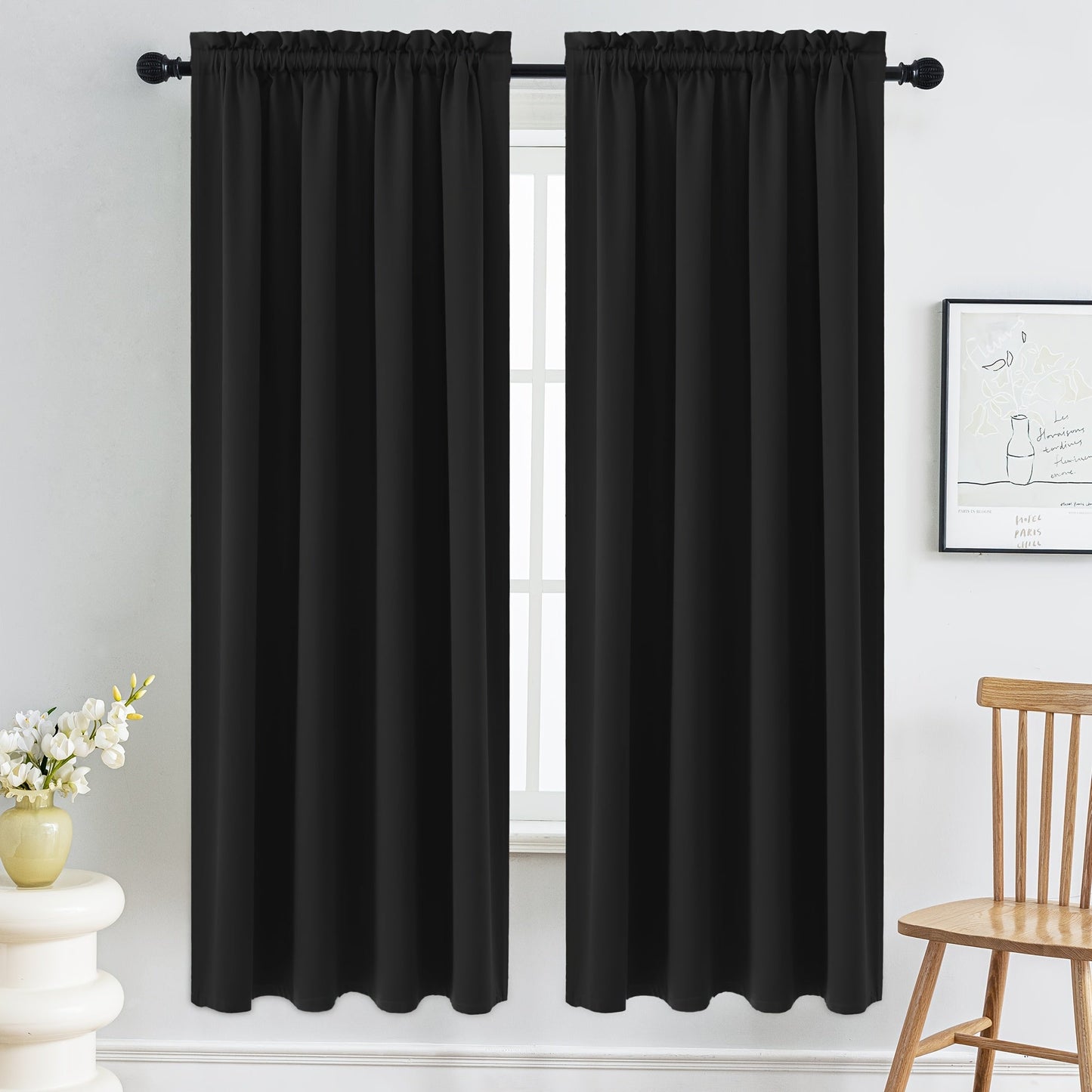 Set of 2 Classic Navy Blue Blackout Curtains - Protects Against UV Rays, Insulates Against Heat, Resistant to Fading - Features Rod Pocket Design for Bedroom, Living Room, or Office - Easy to Clean in Washing Machine, Enhances Privacy, Made with Durable