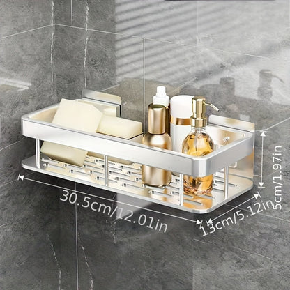 Wall-mounted bathroom shelf, rack, and adhesive shower basket for toiletries, cosmetics, sundries, seasoning bottles, bathroom and kitchen storage.