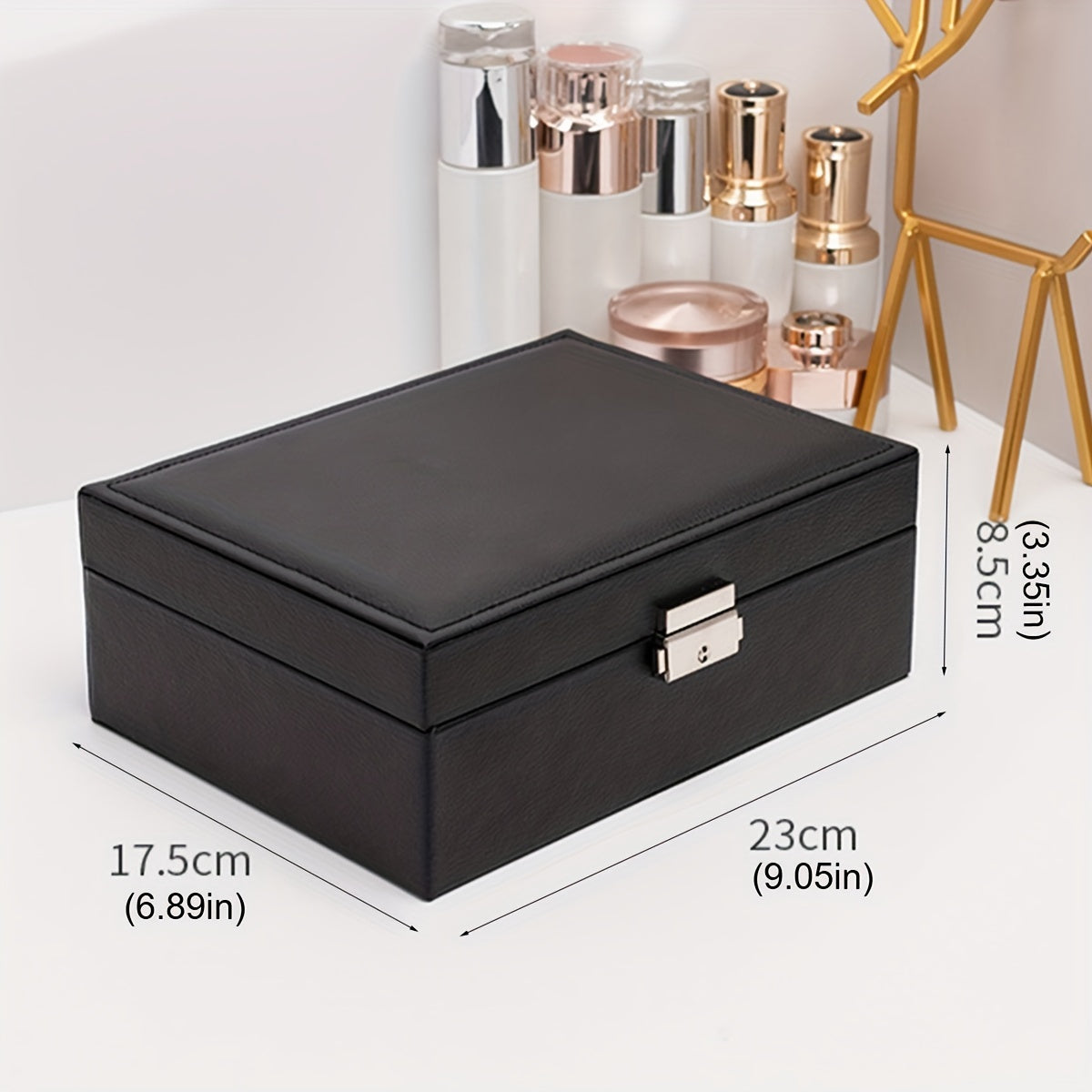 Spacious double-layer jewelry organizer box for women, ideal for storing various accessories. Great Valentine's Day gift idea.