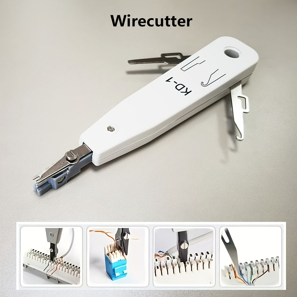 11-in-1 portable network tool kit for Cat5, Cat5e, and Cat6 cables, including Ethernet cable crimper, connectors, cable tester, and punch down tool.