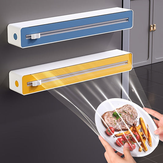 Adjustable Magnetic Kitchen Wrap Dispenser for Cling Film, Baking Paper, and Foil - Wall-Mounted Cutter Tool - Non-Electric Plastic Storage Box for Home and RV