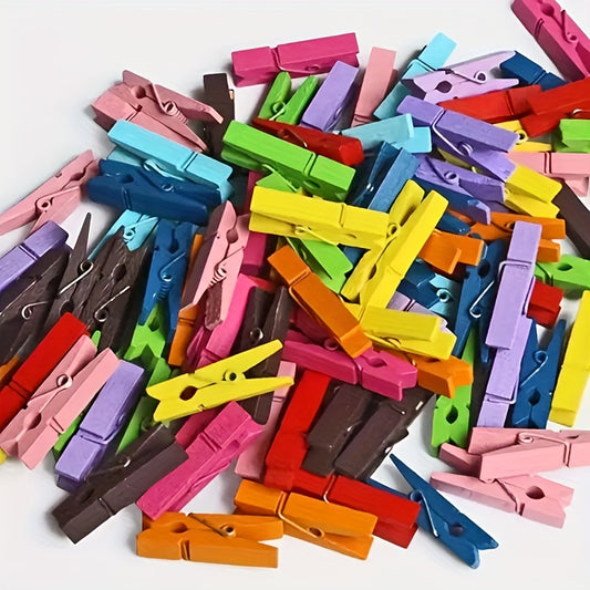 50pcs Mini Wooden Clothespins in Assorted Colors for DIY Crafts, Photo Hanging, and Organization.