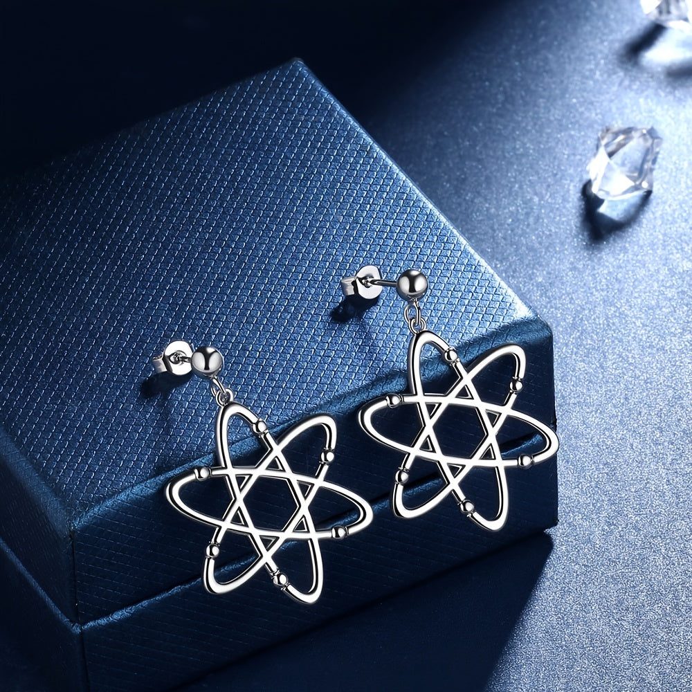 Science-themed Dangle Earrings Featuring Atoms with Six Electrons - Unique Gift for Biology and Chemistry Enthusiasts