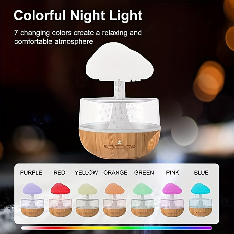 Colorful Mushroom Night Light with Rain Humidifier, Aromatherapy Benefits - Battery Operated Atmosphere Lamp