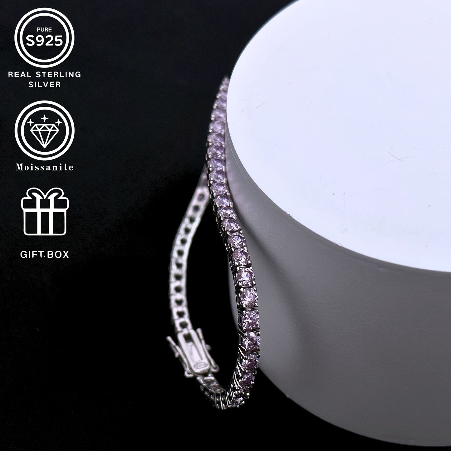 This fashionable pink sparkling Moissanite bracelet, made of S925 silver, is a luxurious and elegant piece weighing 9.6G. It makes for a classic gift for a loved one or family member.