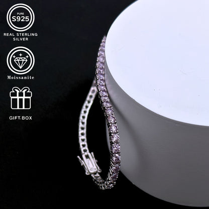 This fashionable pink sparkling Moissanite bracelet, made of S925 silver, is a luxurious and elegant piece weighing 9.6G. It makes for a classic gift for a loved one or family member.