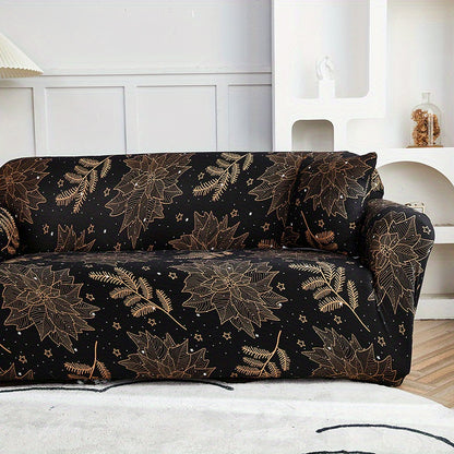 Modern printed sofa slipcover with elastic closure, made of 95% polyester and 5% spandex. Machine washable with active printing and stitched craftsmanship. Fits armchairs to sectional sofas, weighing 100-120gsm fabric.