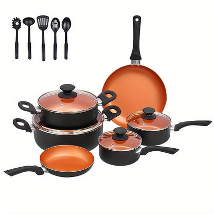 Ceramic Cookware Set with Non-Stick Coating - Features Frying Pan, Saucepan, and Casserole - Safe for Home Kitchens, Free of Harmful Chemicals